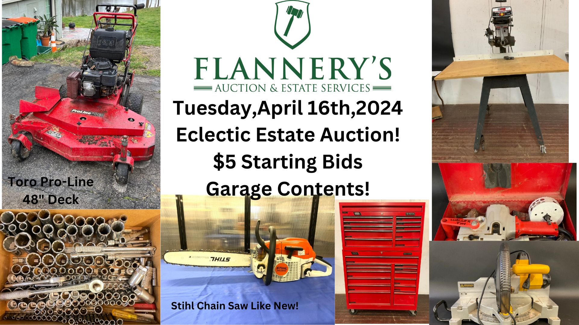 Eclectic Estate $5 Starting Bid Auction! TOOLS, SPRING RELATED & More! Tuesday April 16th, 2024 @ 5pm!