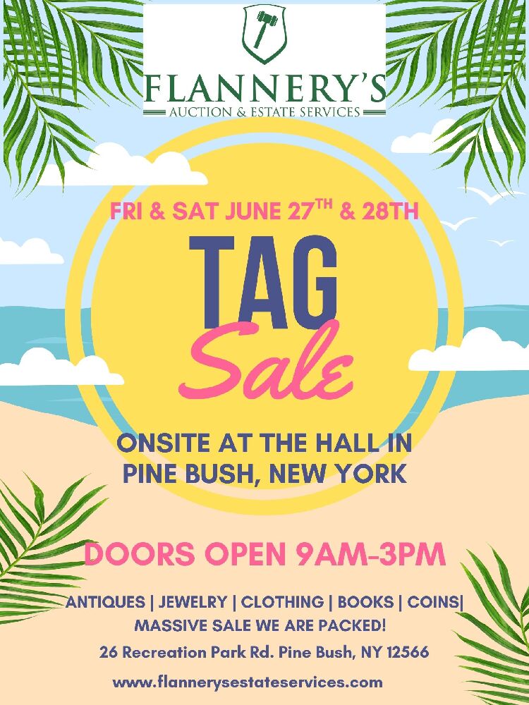 ONSITE TAG SALE AT THE AUCTION HOUSE!  Friday, June 27th  and Saturday June 28th 9am-3pm!
